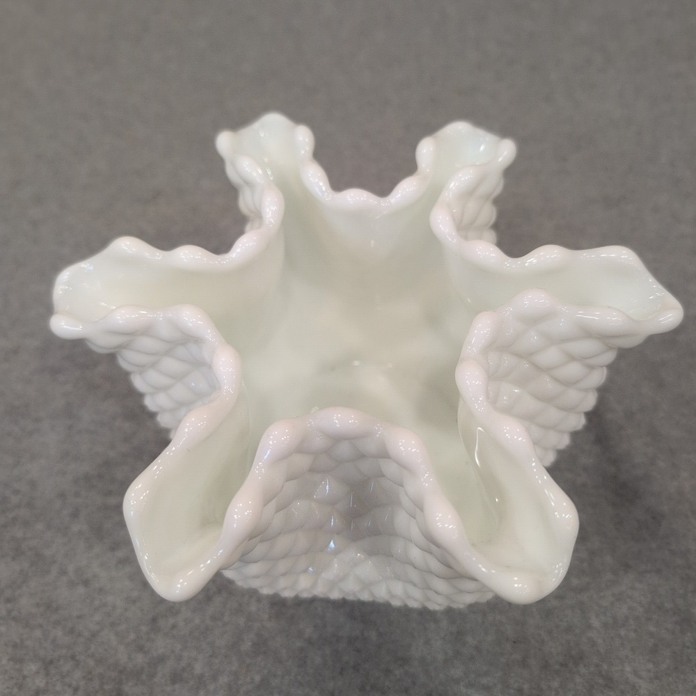 Vintage White Milk Glass Hobnail Ruffled Rim Vase Mid Century Decor - Picture 2 of 7